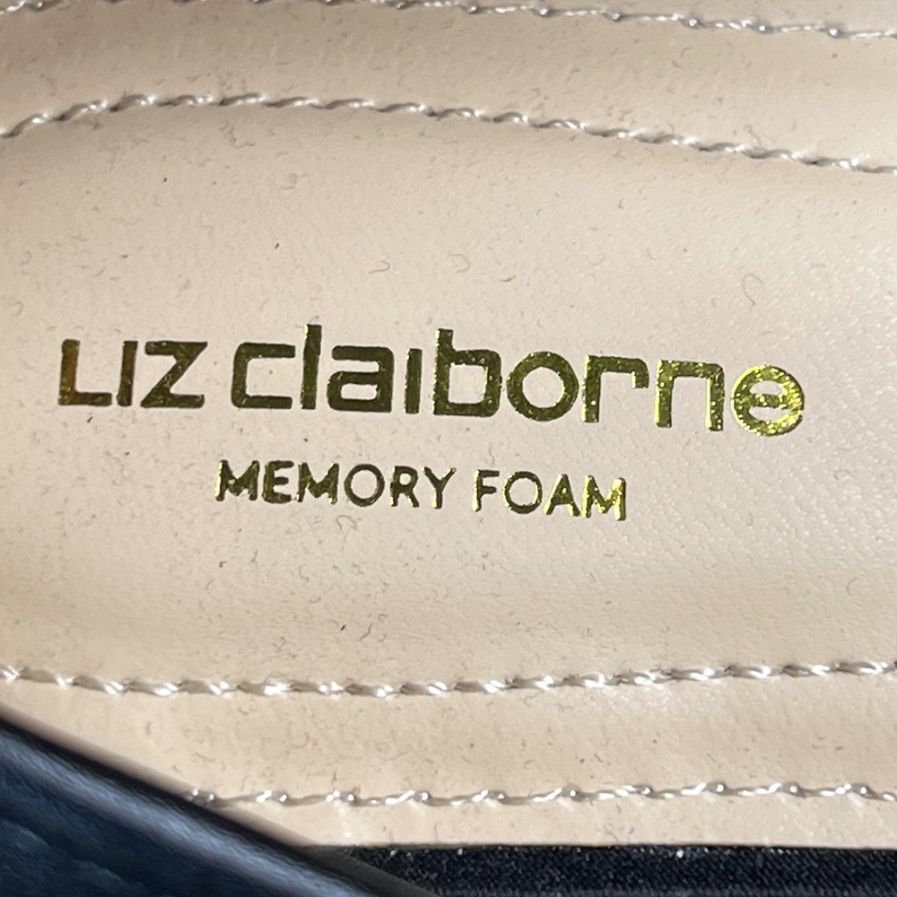 Liz Claiborne Black Satin Pointed Toe Mary Jane Flats with Gold Heel Memory 8.5 - Picture 8 of 12